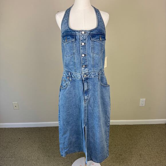 Universal Thread Denim Halter Open Back Midi Dress US Women's 16 Plus - Picture 2 of 8